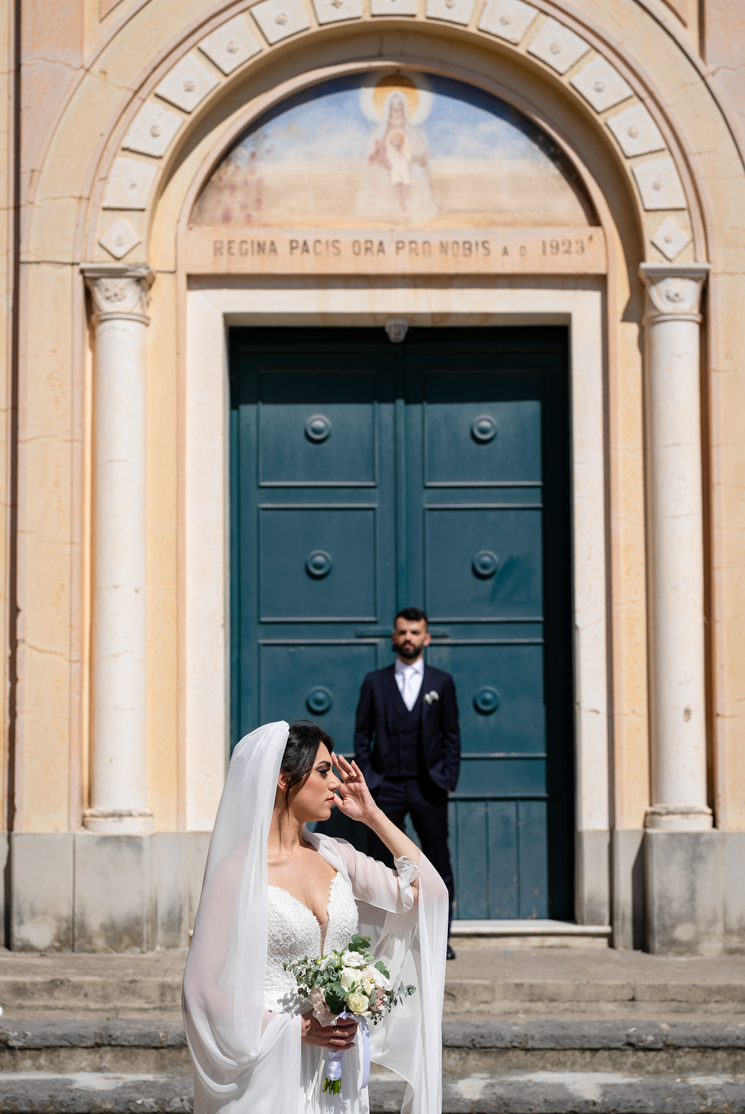 Bride and groom laughing together on their wedding day in Amalfi