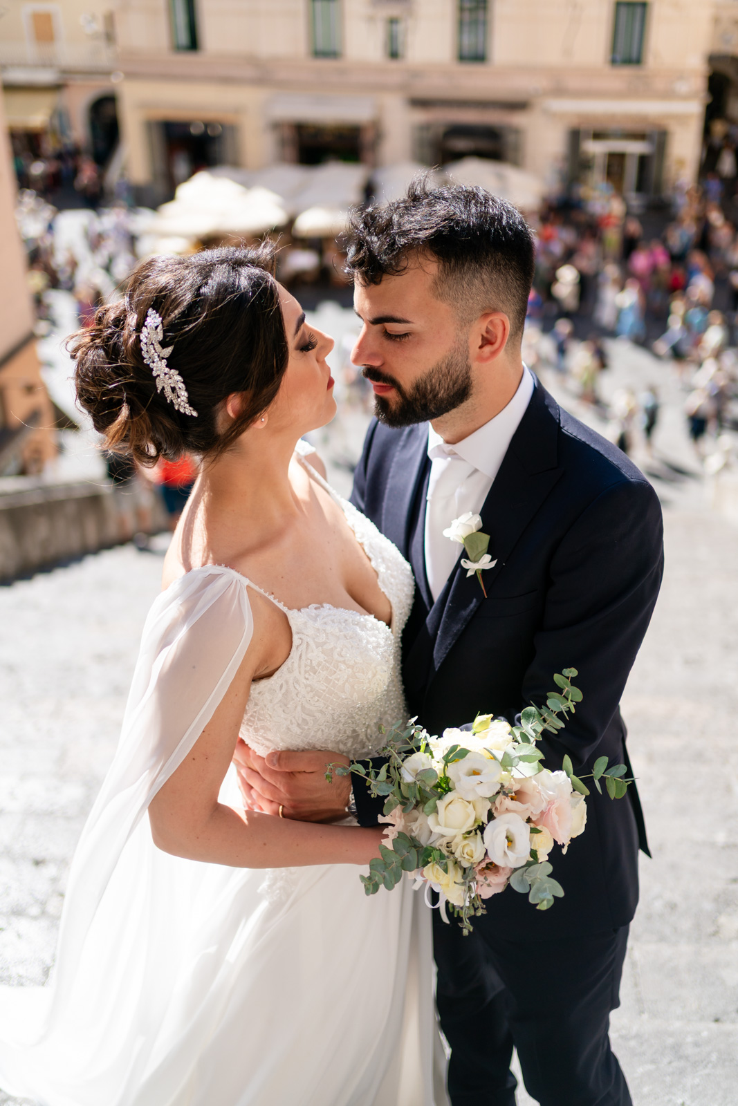 Romantic couple portrait against an Amalfi Coast sunset